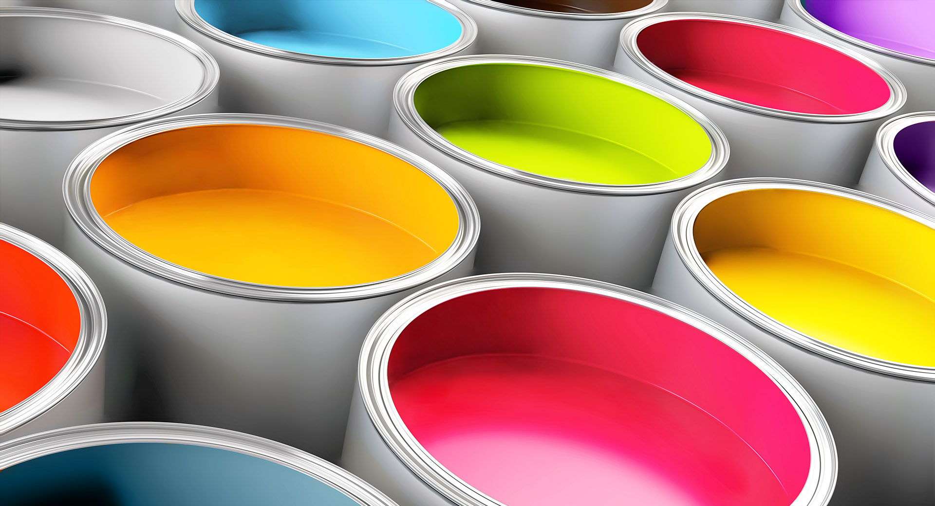Gallons of different color paint.