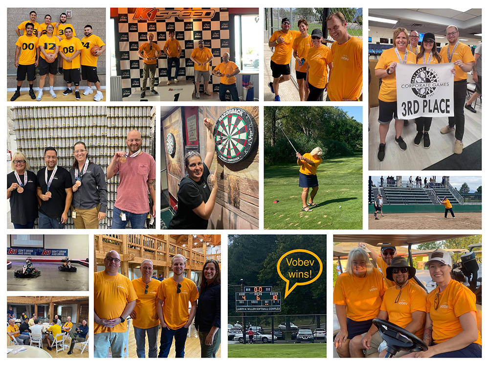 Collage of pictures of Vobev employees competing in the Salt Lake County Corporate Games
